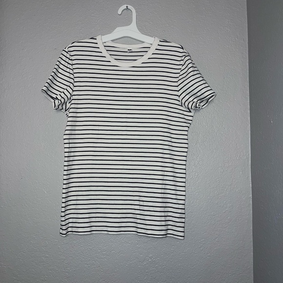 Uniqlo Women Cotton Black White Stripe Top - Picture 1 of 6